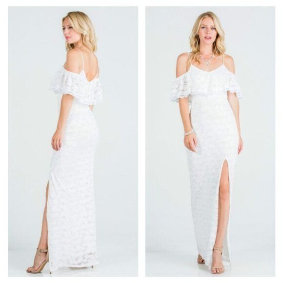 La Scala Off Shoulder White Lace Maxi Dress Size S – Bridal or Formal Gown - Picture 4 of 9